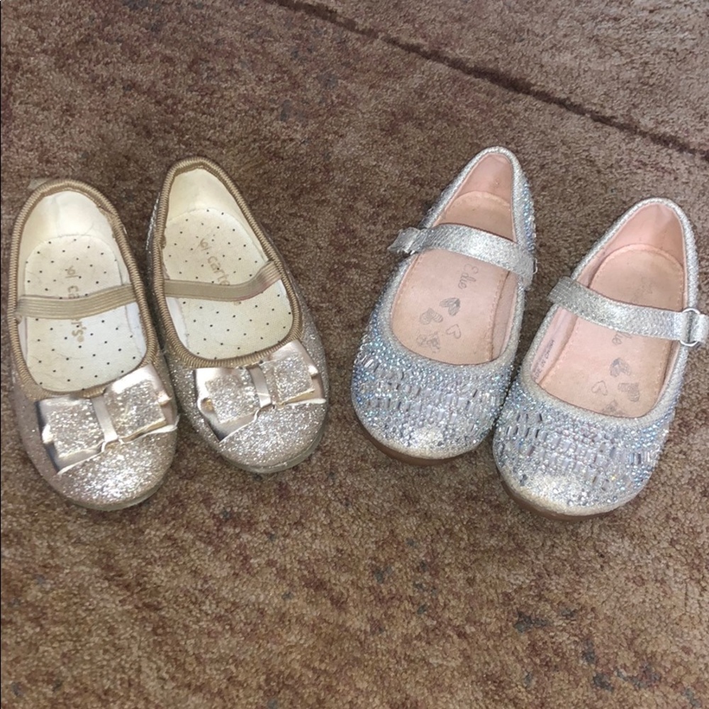 Gold and silver dress shoes.